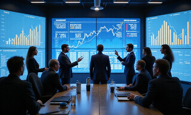 Corporate restructuring meeting with financial charts